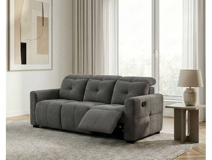 3-Sitzer GOODPRODUCT CAARLA Cord, Sofa, 224 cm, man. oder elektr. Relaxfunktion (USB-A/C) , grau (anthrazit), B:224cm H:99cm T:102cm, 100% Polyester, Sofas, 3-Sitzer, mit USB-A und USB-C bei elektrischer Ausführung, Kopfteilverstellung