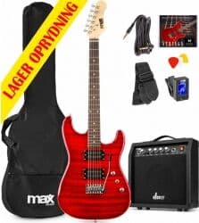 GigKit Elektrisk Guitar Pakke Quiltet Stil Mørkerød TILBUD NU