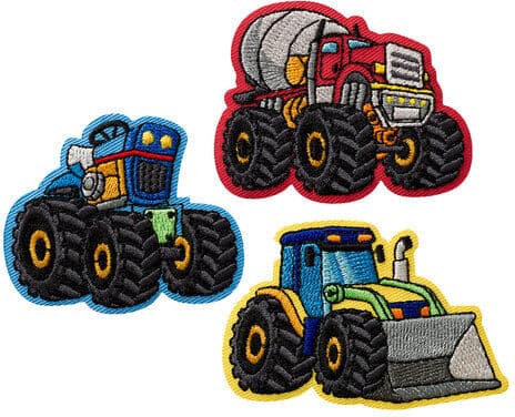 buttinette Applikationen "Trucks", Größe: 4,3–6,1 cm, Inhalt: 3 Stück