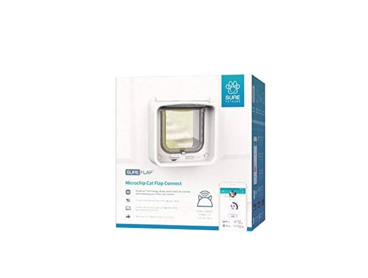 Sure Petcare SureFlap Microchip Kattenluik Connect, DualScan techologie, geschikt voor mobiele app, te installeren in deuren, ramen en muren, wit, Hub en 4 AA-batterijen vereist (niet meegeleverd)