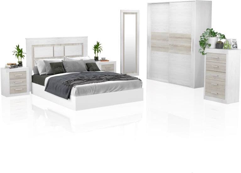 duehome Dormitorio compuesto por 6 piezas Kira 5C Plus - Andersen Pino - Gris