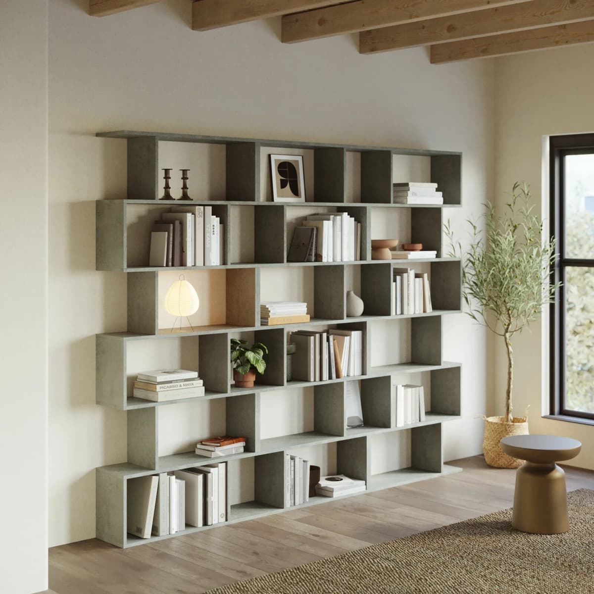 garneroarredamenti Libreria da parete 240x192h cm moderna design cemento Amira 3