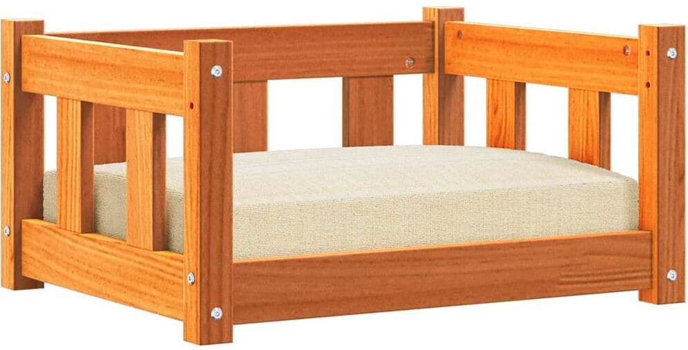 vidaXL Lit pour Chien 55,5 x 45,5 x 28 cm Bois de pin massif Brun cire