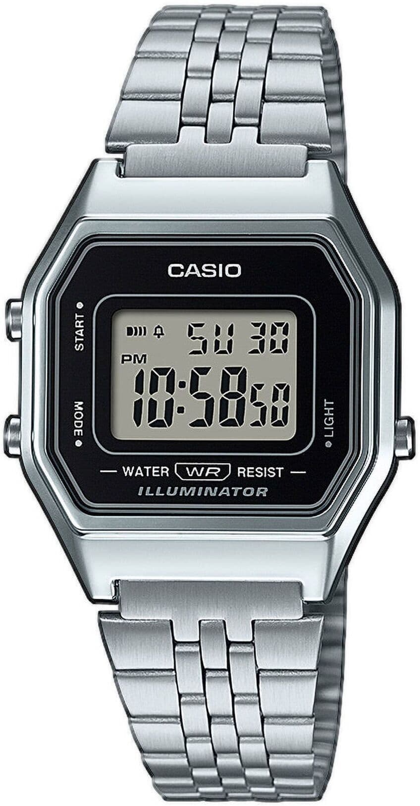Chronograph CASIO VINTAGE, silber (edelstahlfarben), Armbanduhren, Damen, Chronograph, Quarzuhr, Armbanduhr, Damenuhr, Edelstahlarmband, digital