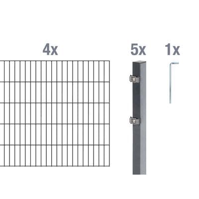 Doppelstabmattenzaun ALBERTS "Grundset", grau (anthrazit), H:140cm, Stahl, Zaunelemente, Höhe: 80-200 cm, Gesamtlänge: 4-30 m, zum Einbetonieren
