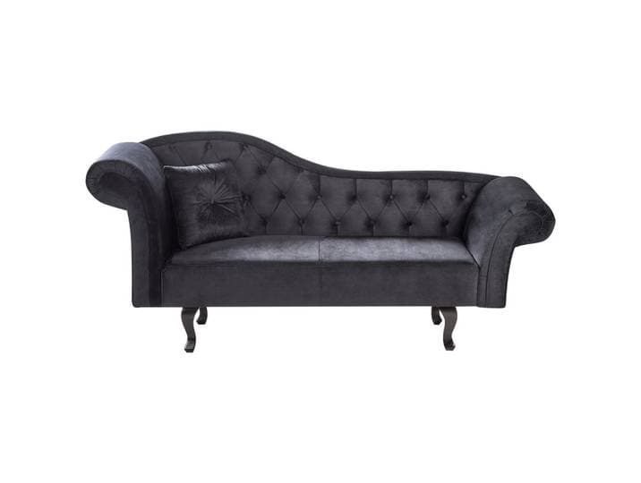 Beliani Chaiselongue-Linksseitige Samtstoff Schwarz mit Kissen Lattes Ii, Schwarz, Braun, Eukalyptusholz, 192x81x59 cm, Wohnzimmer, Sofas & Couches, Sofas, Recamieren
