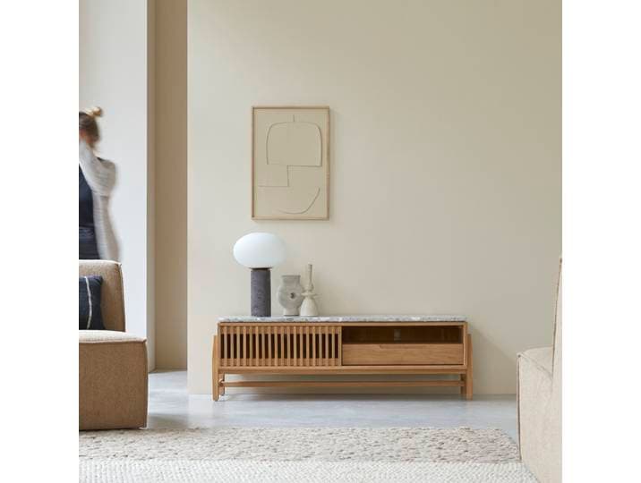 TV-Schrank aus massivem Teakholz und Premium-Terrazzo 140 cm Isaure - Natur - Teak