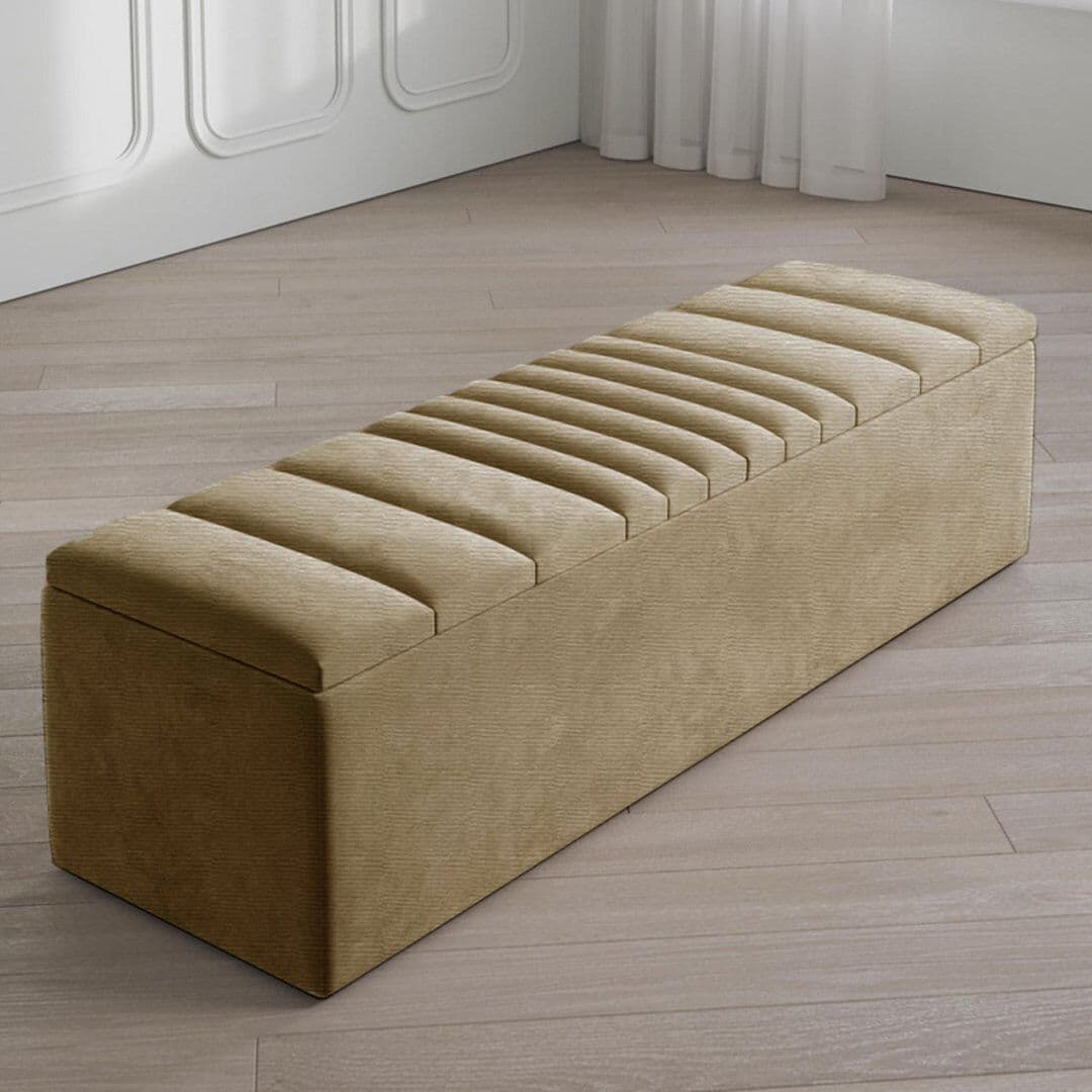 R&M Furnishers Large Striped Wide Rectangle Solid Color Standard Ottoman Storage Box, Naples Upholstered Deep Storage End of Bed Bench Brown Naple 40cm H x 137cm W x 40cm D