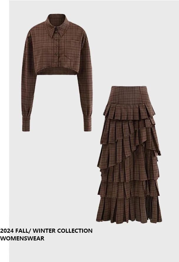 others Brown Shirt And Half Skirt Set with Lace Sensation Artistic Atmosphere  Forever 21 Women's plus Size Commute Style