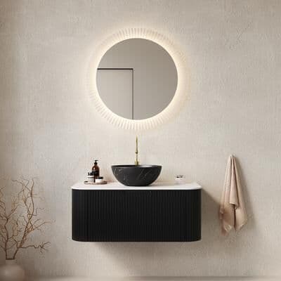 Loedds 36-Inch Floating Fluted Bathroom Vanity with Sink, Soft-Close Storage - Black