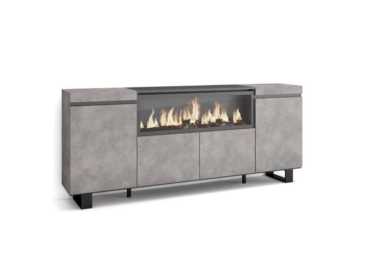 Buffet effet bois ciment 208x35x87cm cheminée effet feu xxl