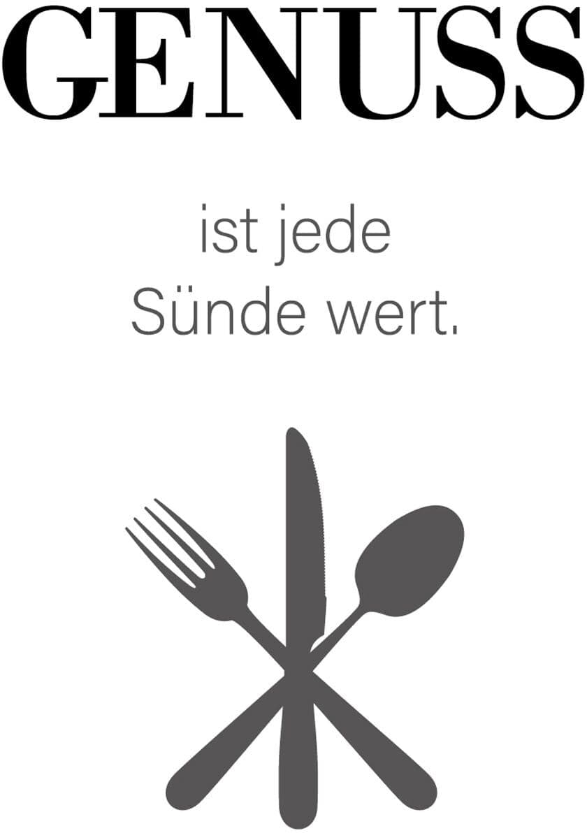 Wanddekoobjekt QUEENCE "GENUSS", schwarz, B:20cm H:30cm T:0,1cm, Stahl, Wanddekoobjekte, Wanddekoobjekt, Stahlschild, Blechschild, Spruch, Witzig, Wanddeko, retro, 20x30cm schwarz B/H/T: 20cm x 30cm x 0,1cm, Schriftzug Spruch