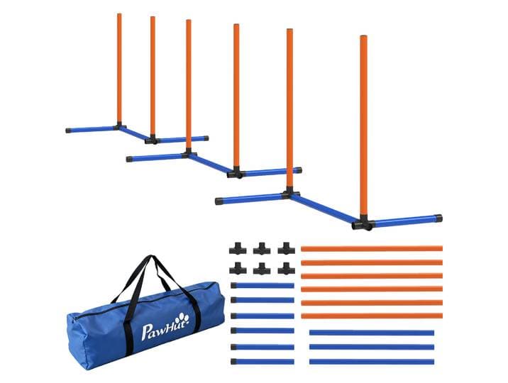 PawHut Agility-set voor honden 3-delige agilityuitrusting met slalomstokken draagtas trainingsset voor alle hondenmaten Oranje