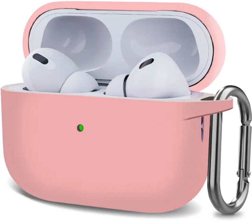 AirPods 4 Silikoni Suojus + Karbiinihaka, Vaaleanpunainen