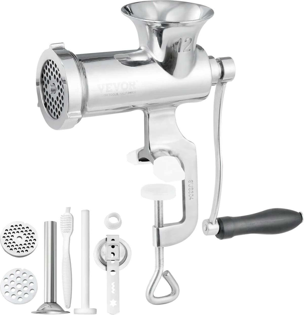 SucceBuy Manual Meat Grinder 304 Stainless Steel Hand Meat Grinder with Steel Table Clamp Meat Mincer Sausage Maker