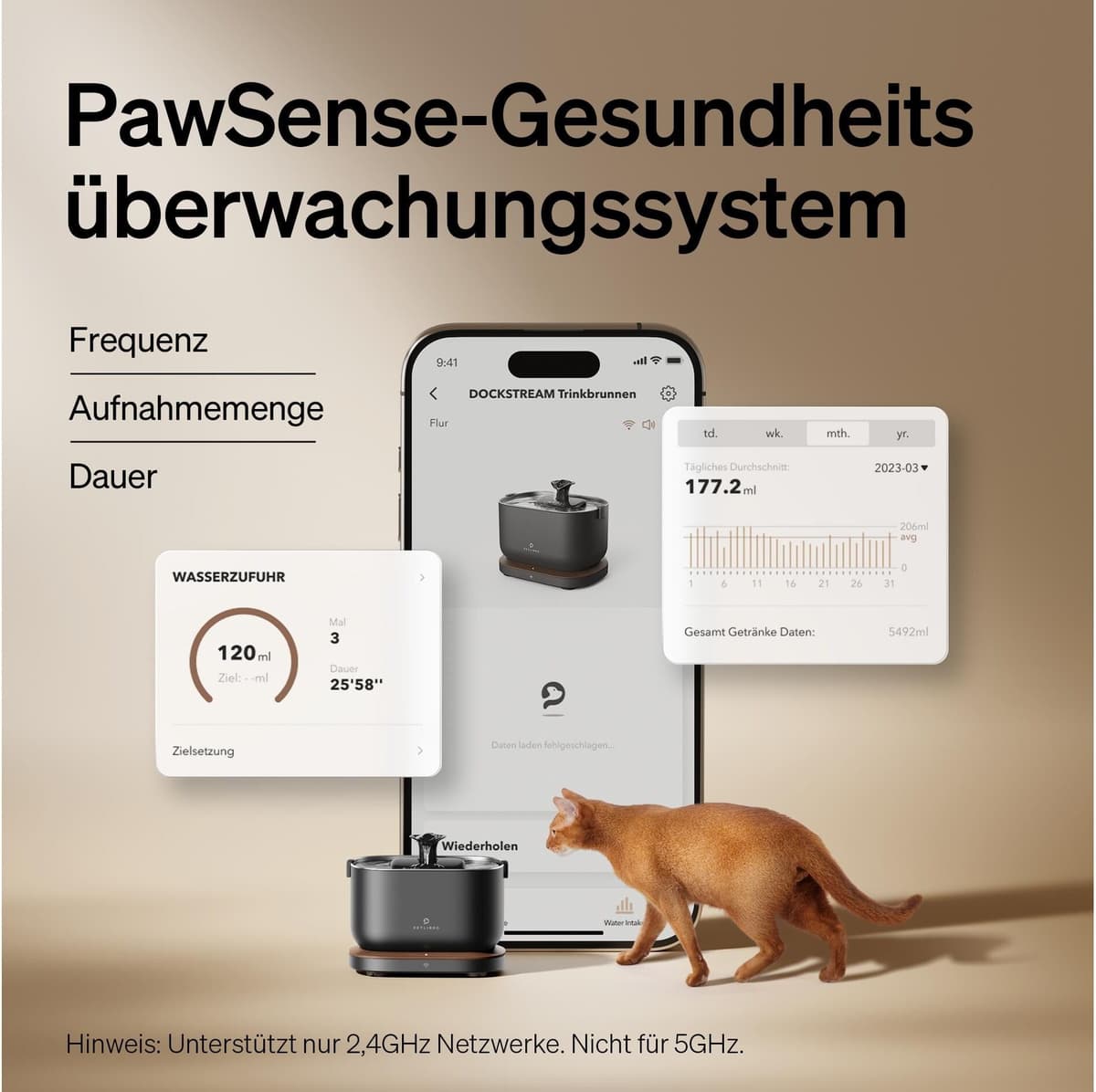 Trinkbrunnen "Petlibro Dockstream", schwarz, B:19,1cm H:16,1cm T:23,1cm, Edelstahl, Kunststoff, Haustiertränken, Trinkbrunnen, Intelligenter Trinkbrunnen mit App-Steuerung für Haustiere schwarz Einheitsgröße