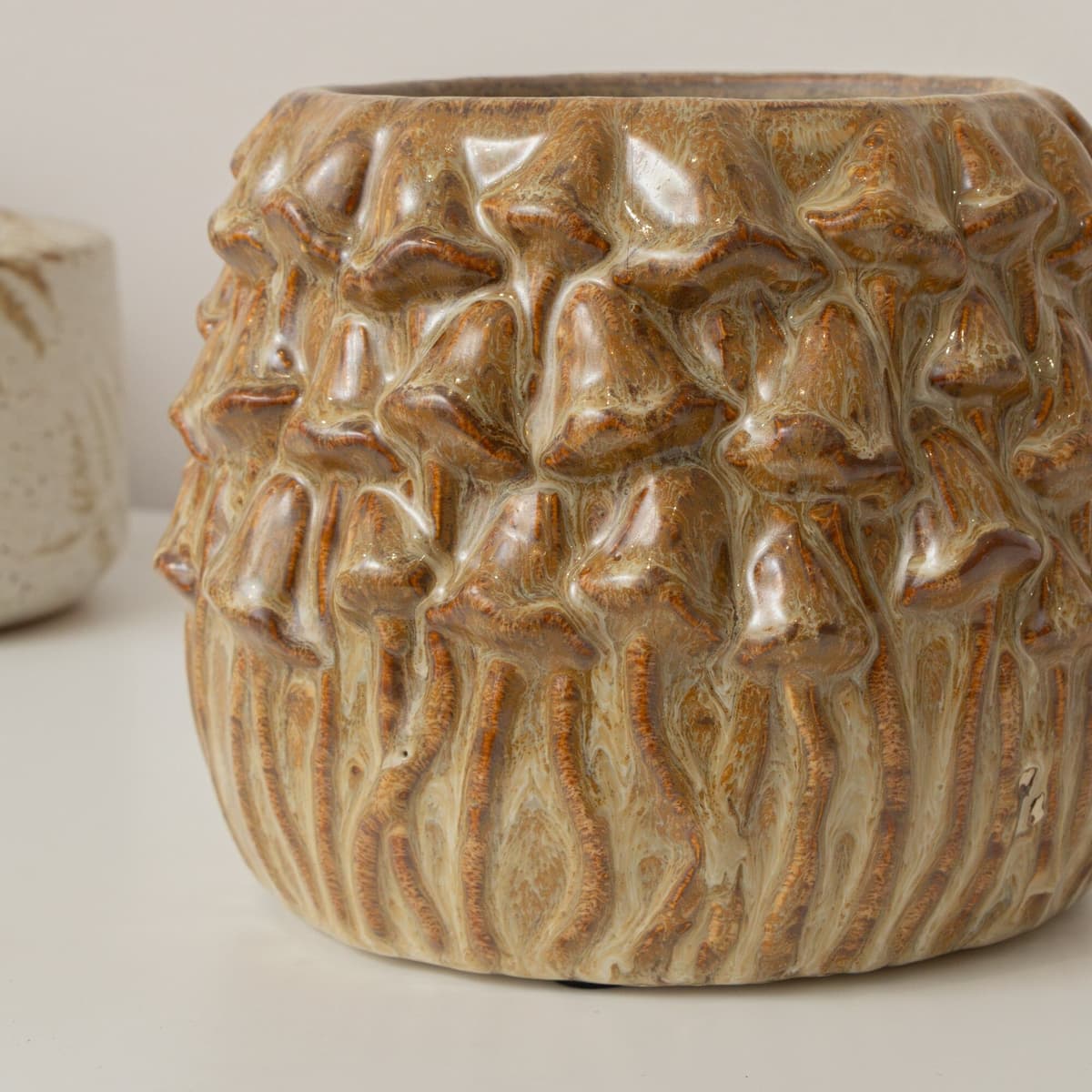 Small Round Rustic Stoneware Mushroom Planter - 10cm Material: Home Decor & Accessories