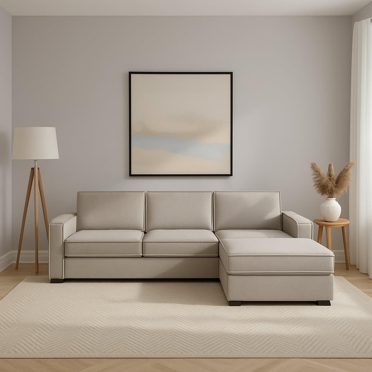 Festes Sofa Nami, Ecksofa, 100% Italy, Sofa Wohnzimmer mit, Rechte Containerhalbinsel, mit Standard-Armlehnen, Cm 280x95h90, Turteltaube