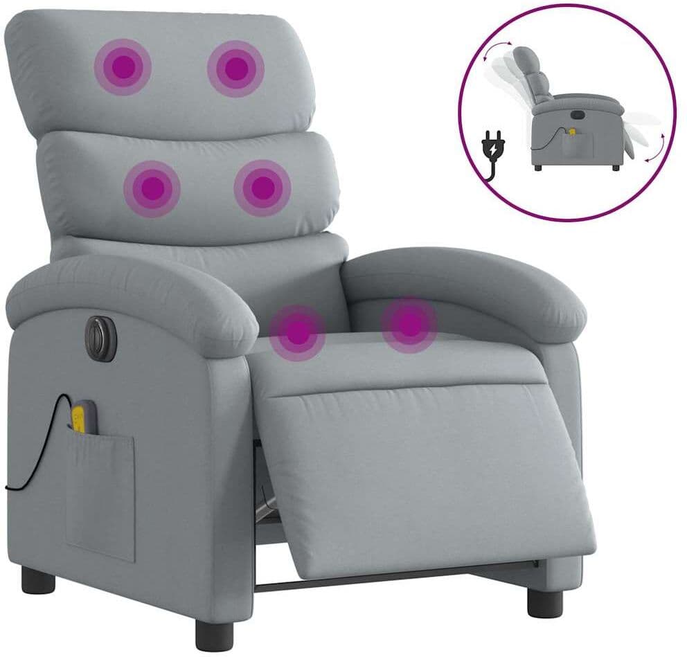 vidaXL Fauteuil de massage inclinable électrique gris clair tissu