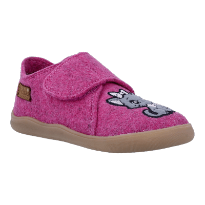 Barfußschuh RICHTER "Fun (Felt)", Jungen, Gr. 30, Filz, pink (pink kombiniert), Schuhe Barfußschuh, Hausschuh mit süßem Katzenmotiv, Größenschablone zum Download