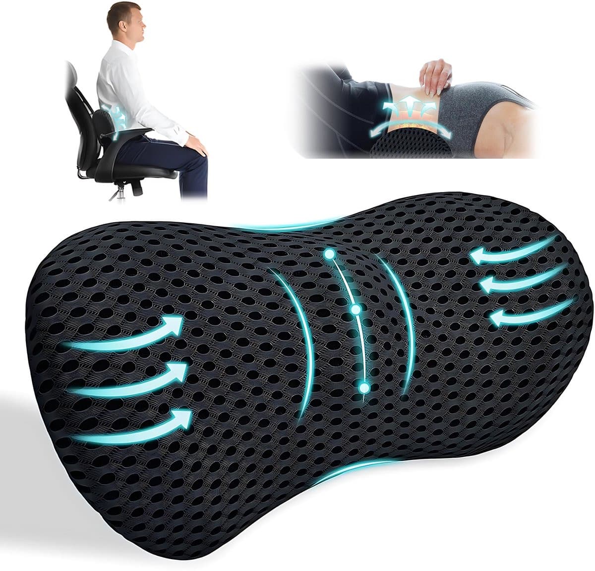Ergonomisch Auto Rugkussen en Nekkussen van Traagschuim - Zwart