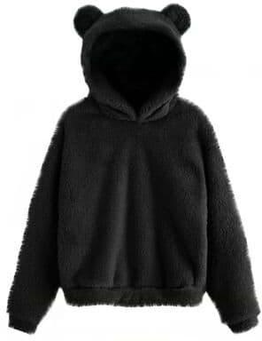 Uplift Essentials Plush Rabbit Ear Hoodie For Women Warm Long Sleeve Winter Sweatshirt With Cute Ears 5xl black