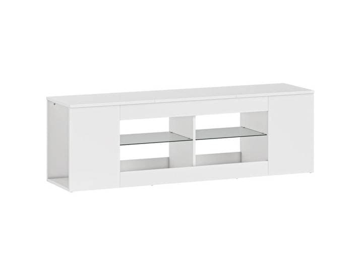 Redom Tv-Lowboard 140 cm mit 6 Fächern, 2 Glasregalen und stabiler Basis, Weiß, 140x42.5x35 cm, Wohnzimmer, TV Möbel, Lowboards, Lowboards stehend