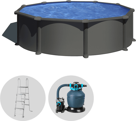 Gre Anthracite Ronde Ø460 x 132 cm - Piscine hors-sol en acier