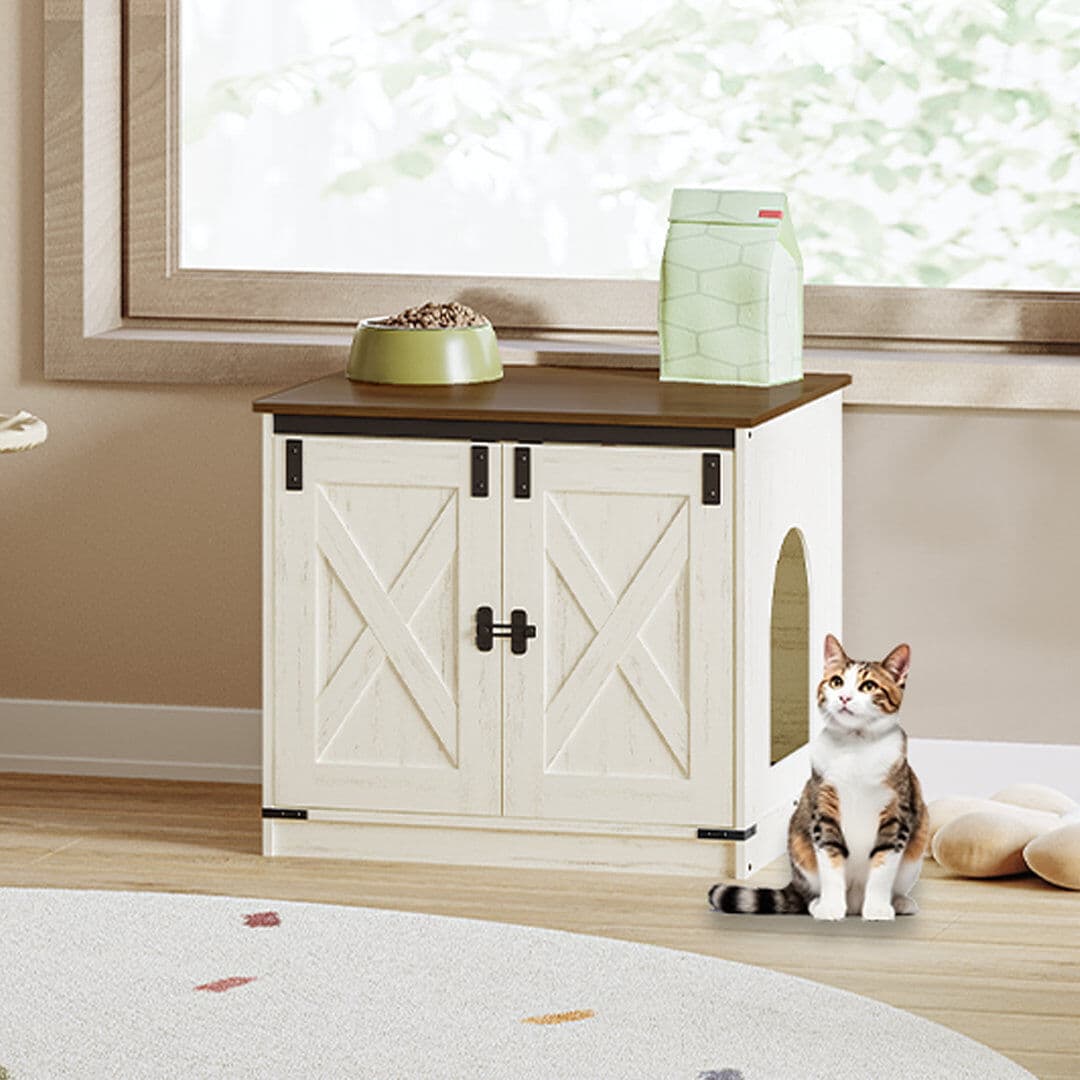 Archie & Oscar Litter Box Enclosure Rustic Brown and White 54cm H X 60cm W X 50cm D