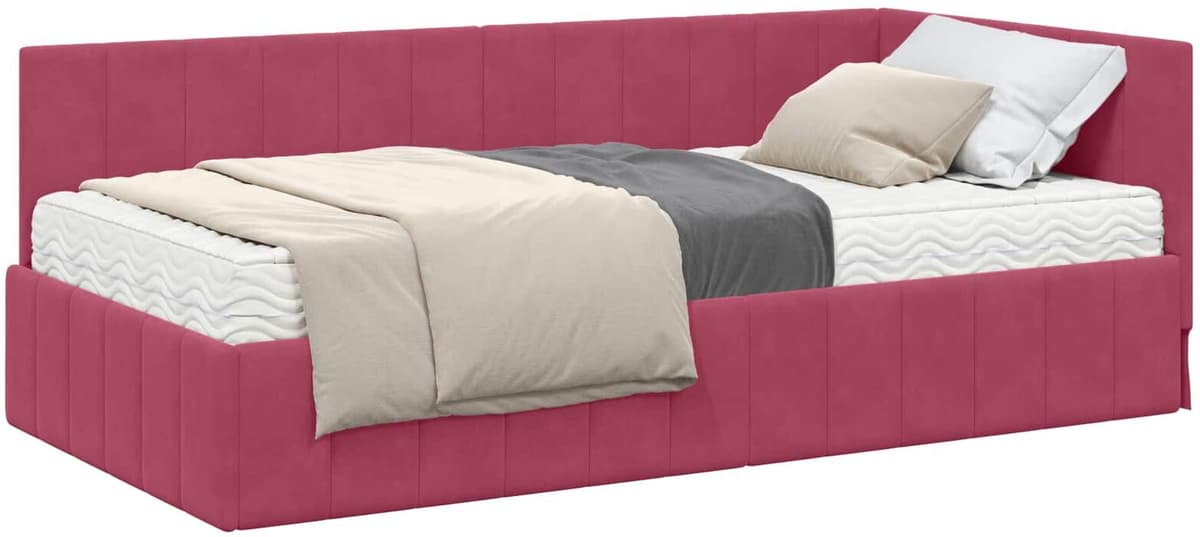 vidaXL Cadre de lit d'angle avec matelas 2 pc Bordeaux 100 x 200 cm