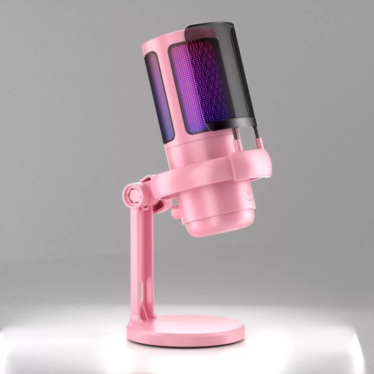 INF USB-Kondensator-Gaming-Mikrofon mit RGB-Beleuchtung, Null-Latenz-Überwachung und 3,5mm-Kopfhöreranschluss – Rosa