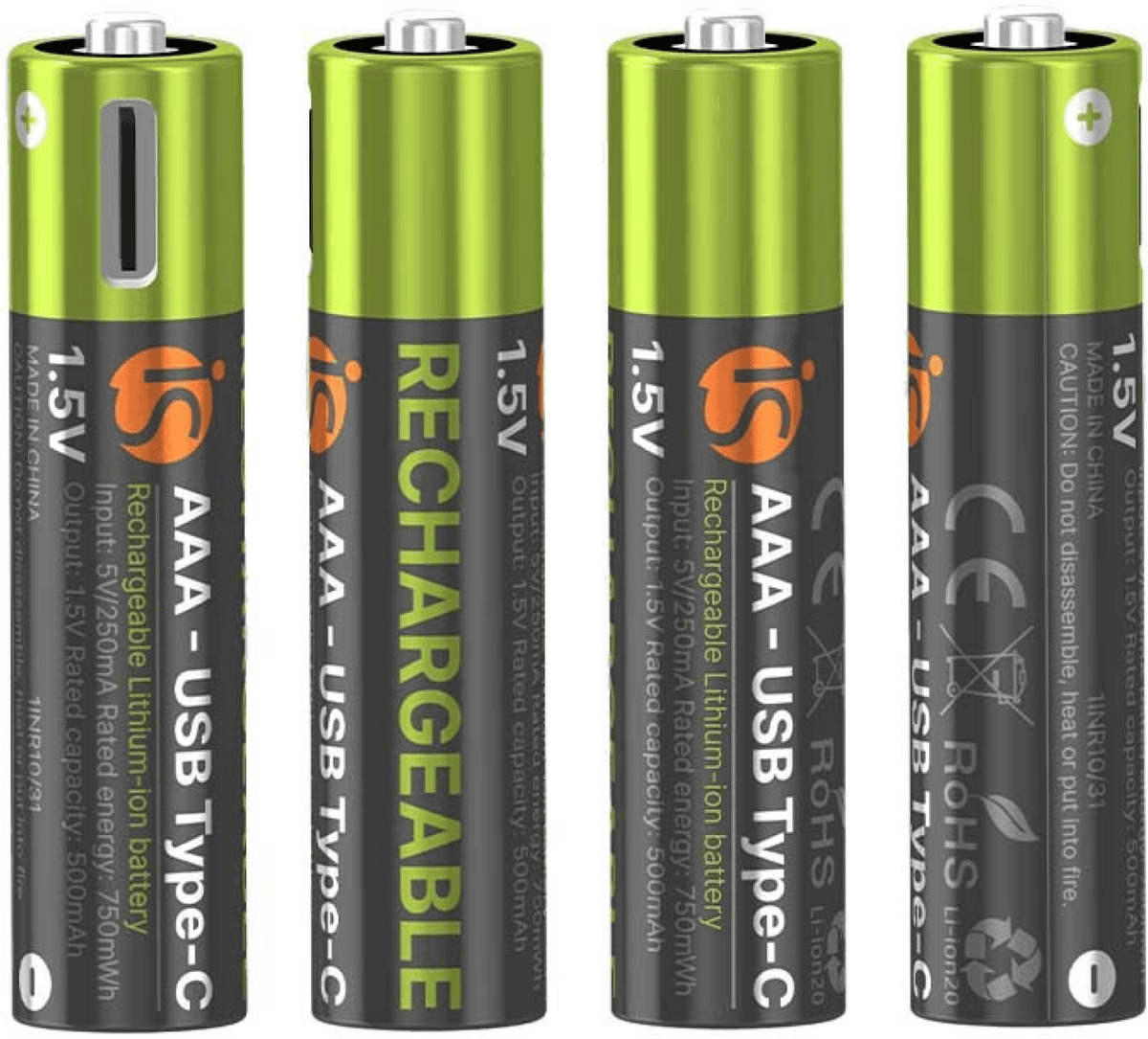 Pilhas Recarregáveis com USB-C AAA