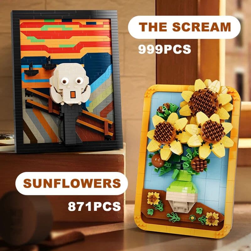 NONE Creative Van Gogh Sunflowers World Famous Painting The Scream Picture Art Building Blocks Micro Bricks Home Decoration Toys Gift