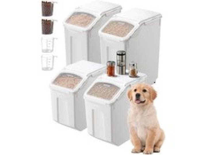 VEVOR Conteneur de Stockage de Riz 4PCs 2x15 L et 2x20 L, Boîte de Conservation Alimentaire Hermétique, Bac à Céréales avec Roues et Tasse à Mesurer, Rangement pour Nourritures d’Animaux de Compagnie
