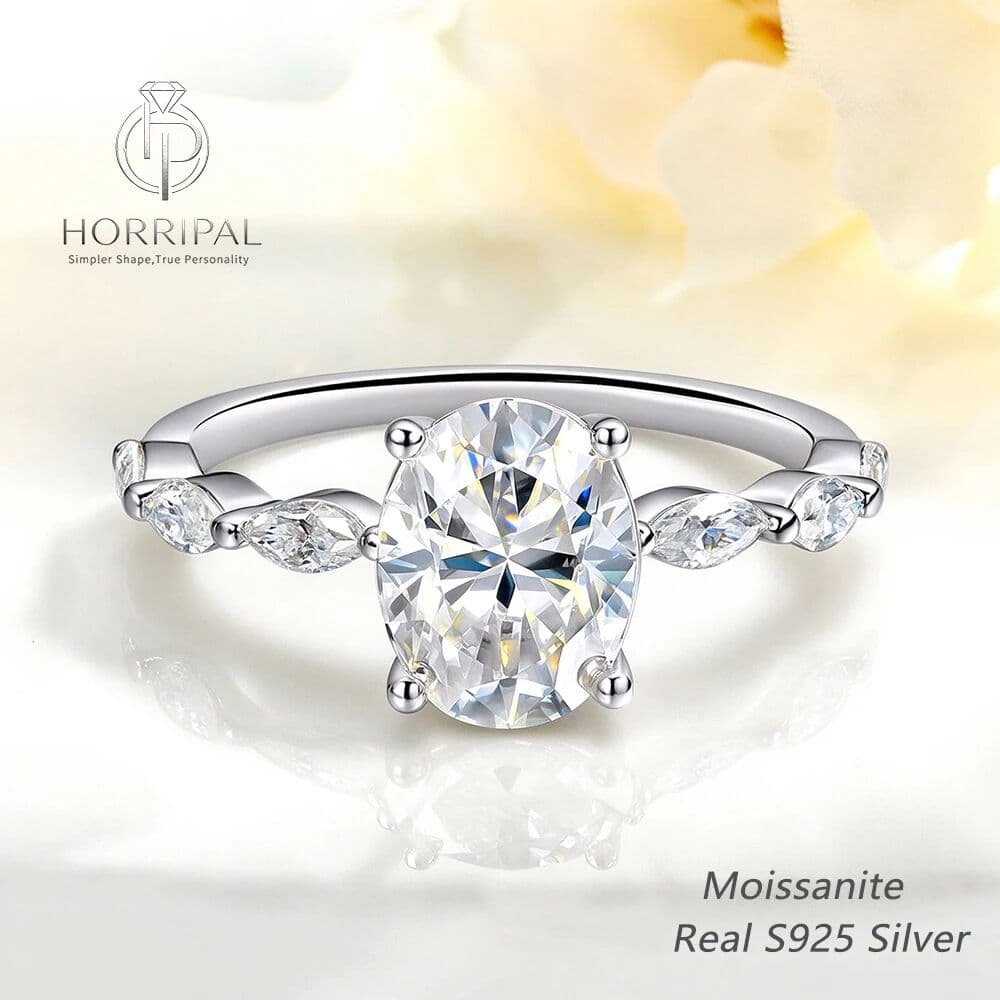 HORRIPAL 1-2CT Oval-Cut Full Moissanite Women's Wedding Ring S925 Sterling Silver GRA Certified Lab Grow Diamond Fine Jewelry