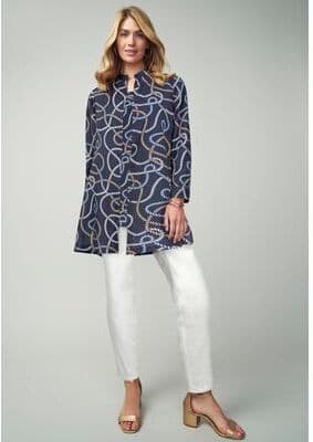 Plus Size Women's Georgette Button Front Tunic by Jessica London in Navy Multi Rope (Size 18 W) Sheer Long Shirt