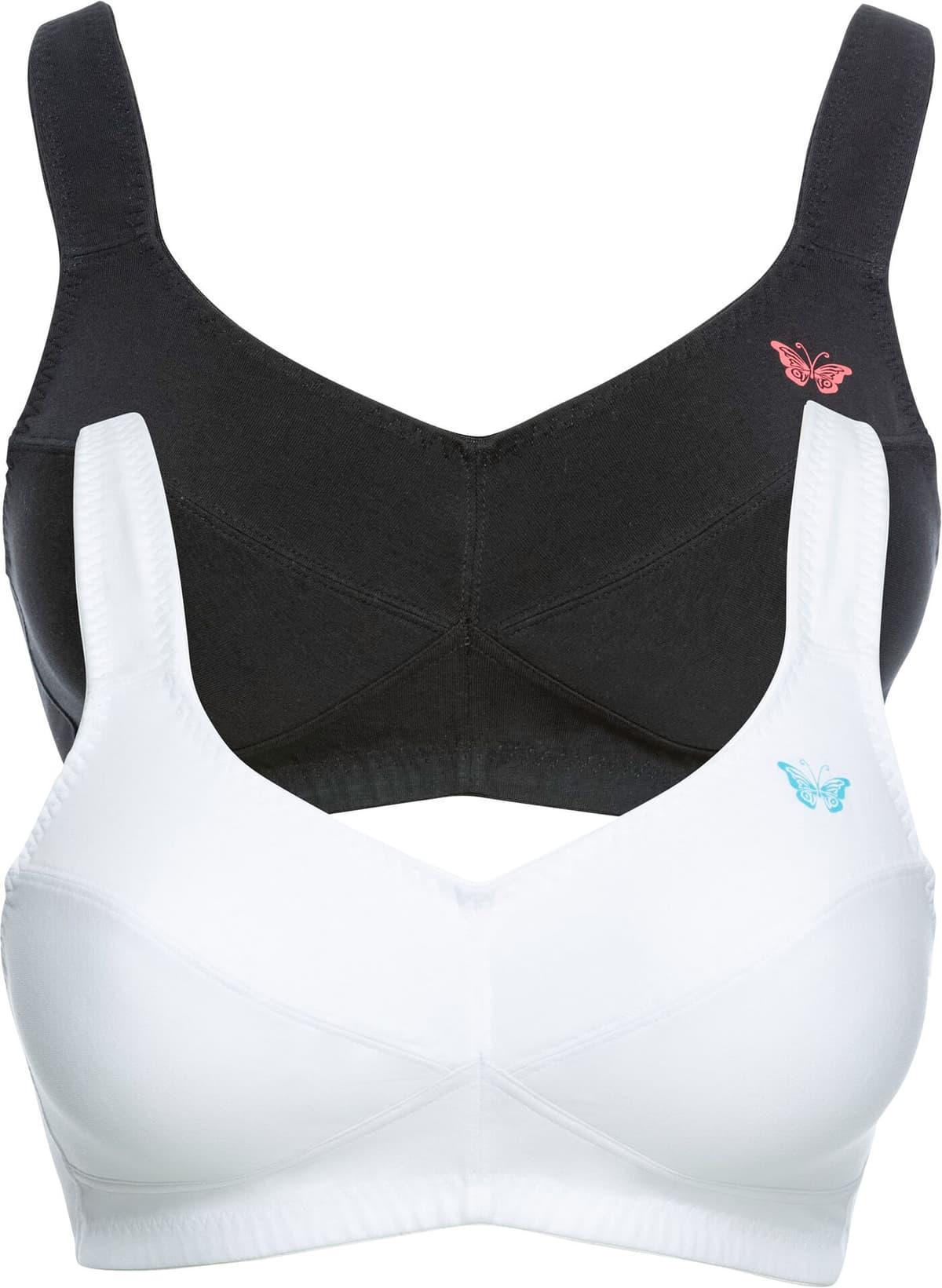 Büstenhebe BONPRIX, Damen, Gr. 85, Cup C, 2 Stk., weiss (weiß, schwarz), Obermaterial: 95% Baumwolle, 5% Elasthan. Futter: 100% Baumwolle, unifarben, BHs Büstenhebe, breite, gepolsterte Träger, bügelos, mit Haken & Ösen Verschluss weiß, schwarz 85, Cup C,