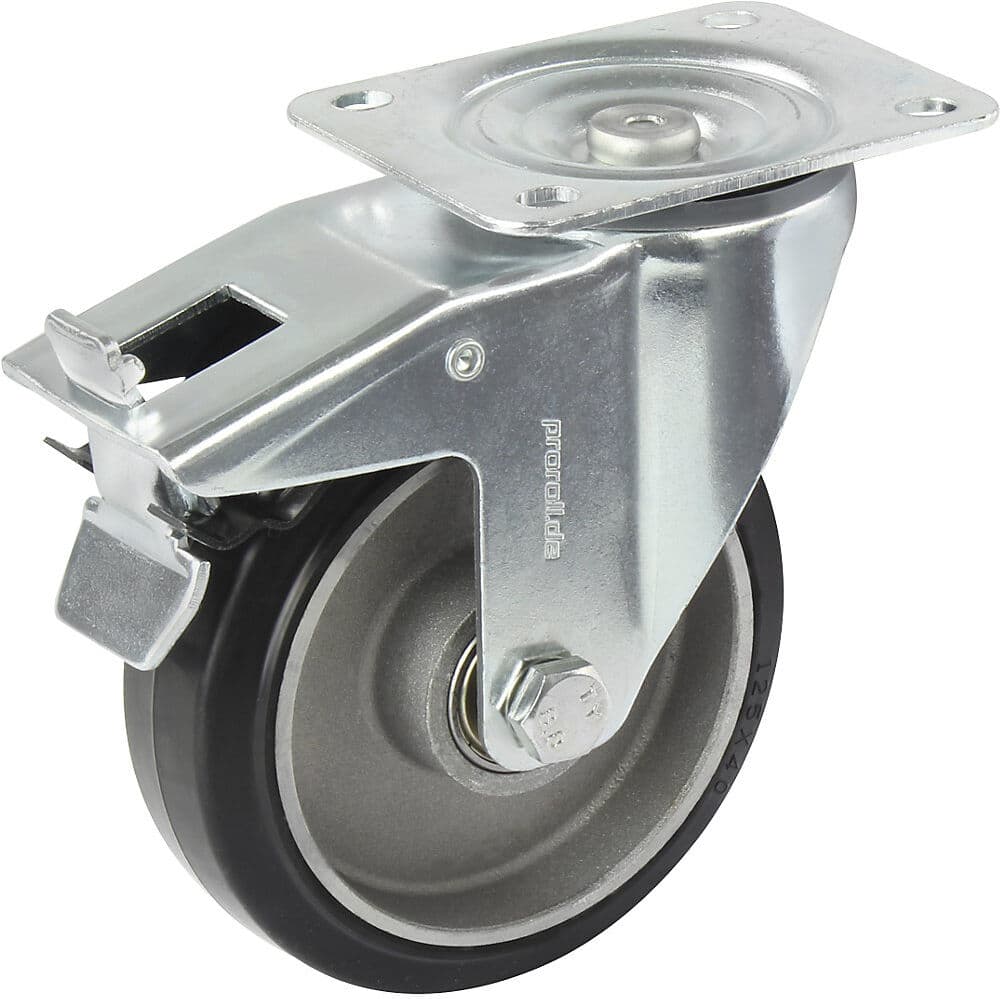Elastik-Vollgummi-Reifen, schwarz, Rad-Ø x Breite 100 x 40 mm, Lenkrolle mit Doppelstopp Proroll