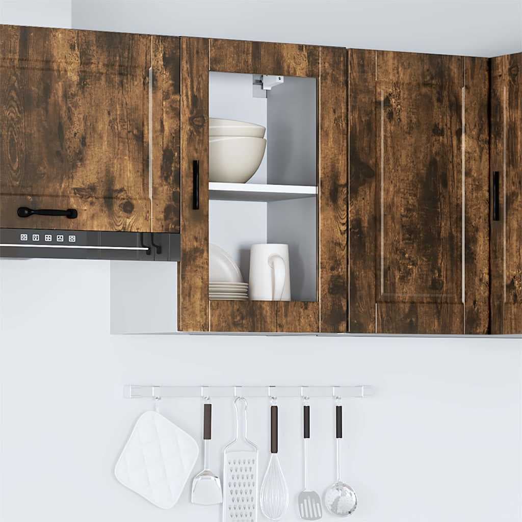 vidaXL Armoire murale de cuisine avec porte en verre Porto chêne fumé