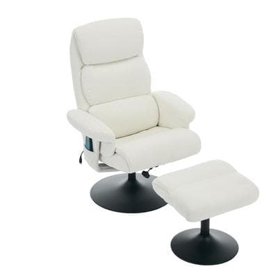OKWISH Relaxsessel Fernsehsessel mit Liegefunktion Massagefunktion Heizfunktion Drehfunktion Chenille Stoff Seitentasche Komfortsessel 77x75x100 Weiß