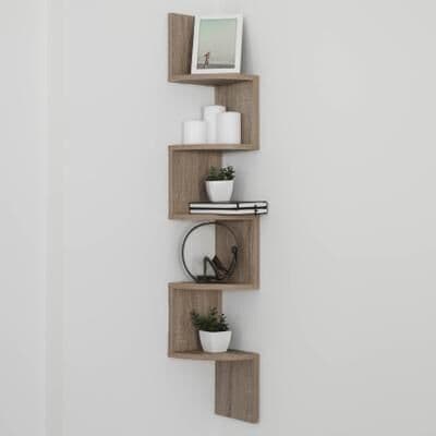 Danya B Large Weathered Oak Laminate Corner Wall Mount Shelf