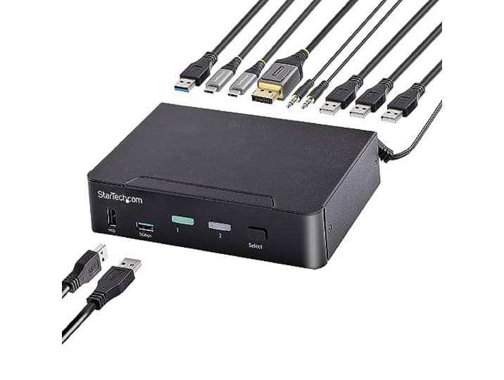 StarTech 2-Port USB-C DisplayPort KVM, 4K 60Hz UHD HDR, Thunderbolt 3/4