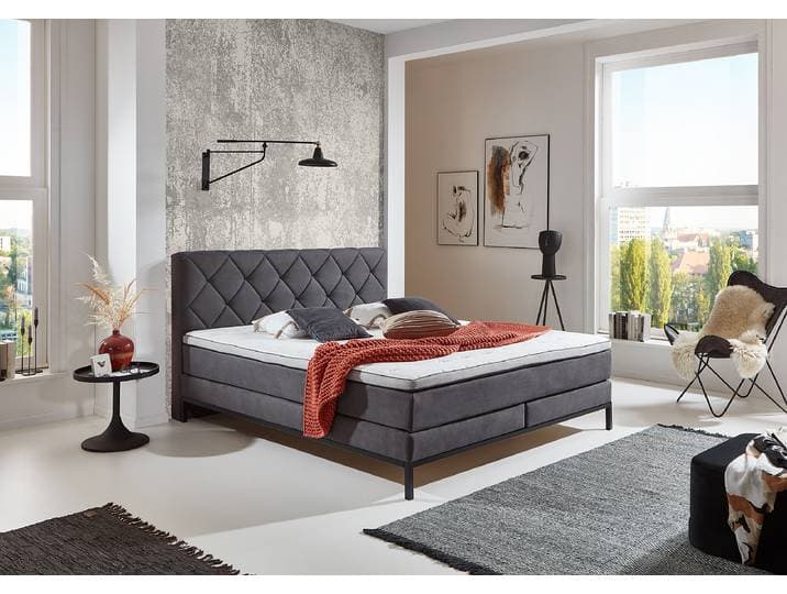 home24 Boxspring Rongo 180 x 200 cm mixweefsel grijs