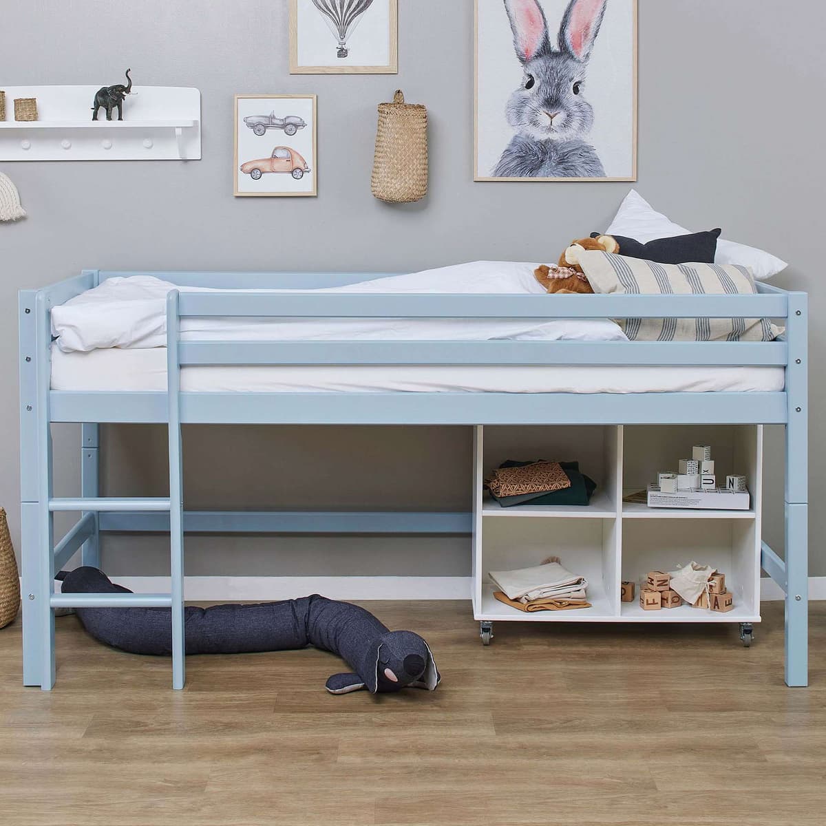 Hochbett HOPPEKIDS "ECO Dream MY COLOR", blau, B:101cm H:105cm L:208cm, Kiefer massiv, Hochbetten, Hochbett, 90x200, umbaubar in Einzelbett, 4 Farben blau Liegefläche B/L: 90cm x 200cm, kein Härtegrad, ohne Matratze