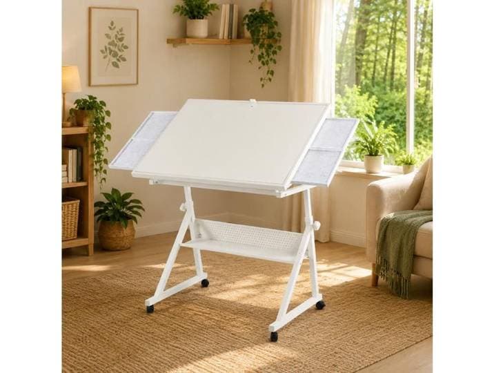 WOVREO Table de puzzle 1 500 pièces réglable 74 9-96 cm inclinable 0-75° blanche