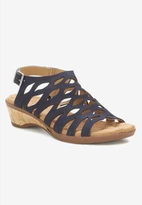 Women's Katia Wedge Sandal by Ros Hommerson in Navy Nubuck (Size 9 1/2 N)
