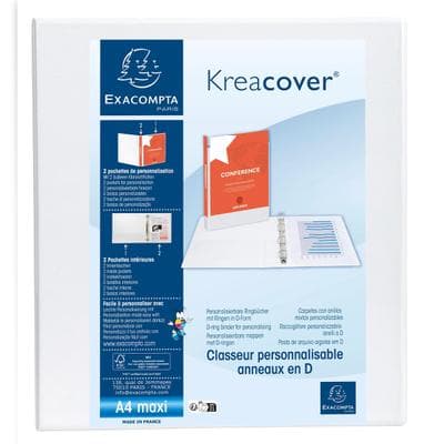 Exacompta 51944E 10x Ringbuch aus PP 2,3mm, 4 Ringe 50mm, Rücken 75mm, 2 äußere Klarsichthüllen, 32x29,5cm für DIN A4 MAXI - Kreacover - Weiß