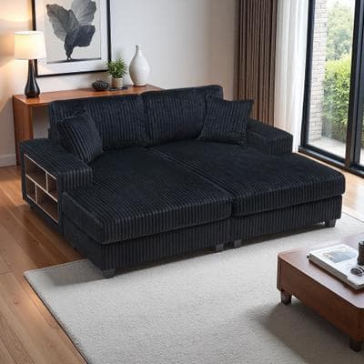 Corduroy Convertible Modular 2-Seater Sofa with Fluffy Modern Design