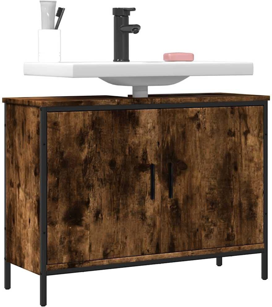 vidaXL Armario lavabo baño madera ingeniería roble ahumado 80x30x60 cm Marrón