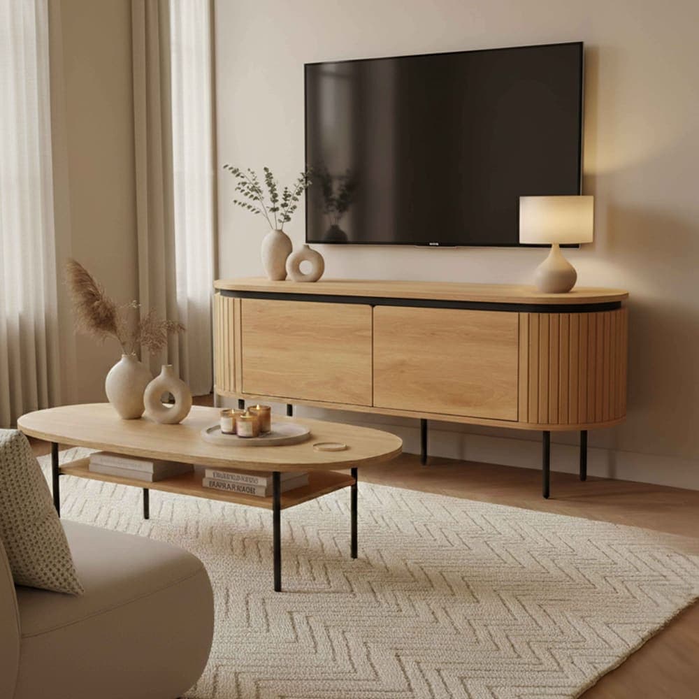 Oviala Mueble de televisión rectangular de 2 puertas 120 cm de madera clara